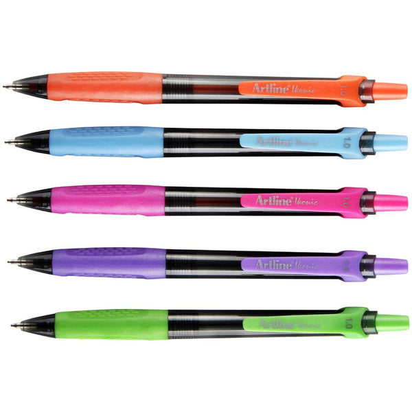 Artline Ikonic Retractable Ballpoint Pens Bright 5 Pack